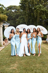 The Valentina Cap Sleeve Satin Maxi Dress Blue