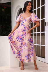 Daytime Glisten Short Sleeve Midi Dress Pink