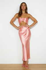 VIPs Accepted Satin Midi Skirt Pink