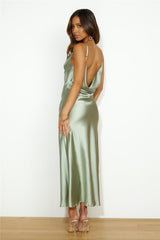 Lavish Love Satin Maxi Dress Green
