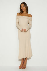 Unfolding Adventure Midi Dress Beige