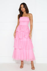 Number One Option Strapless Midi Dress Pink