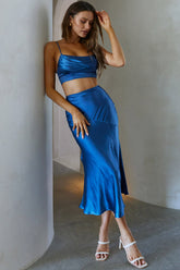Well Versed Split Midi Skirt Navy