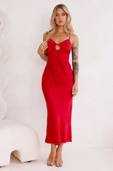 Style Compass Satin Midi Dress Red