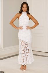 Soft Opulence Embroidered Halter Maxi Dress White