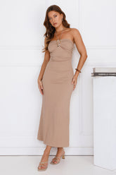 Minimalist Luxe Halter Midi Dress Brown