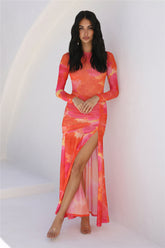 RUNAWAY Olivia Maxi Dress Orange Floral