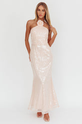 High Roller Flower Decoration Halter Dress Sequin Pink