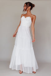 Calla Sweetheart Neckline Hail Spot Midi Dress White