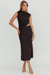 Lorely Boat Neck Cut Out Midi Dress Black