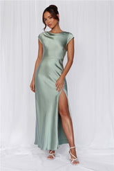 The Valentina Cap Sleeve Satin Maxi Dress Sage