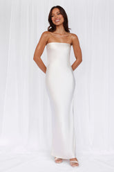 The Felicity Strapless Satin Maxi Dress Pearl