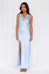 The Loretta Cowl Satin Maxi Dress Blue