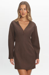 Hendrix Long Sleeve Mini Dress Chocolate