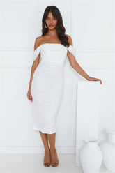 Perfect Girl Off Shoulder Mesh Midi Dress White