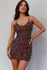 Disco Fever Strappy Back Sequin Mini Dress Black