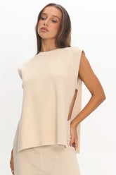 Homebody Side Slit Ribbed Knit Top Oat