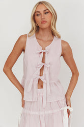 Salty Sea Tie Front Sleeveless Top Stripe Blush