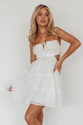 Eyona Cut-Out Waist Tie Mini Dress White
