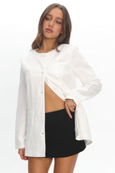 Vikki Round Neck Structured Top Cream