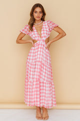 Gingham Fantasy Maxi Dress Pink