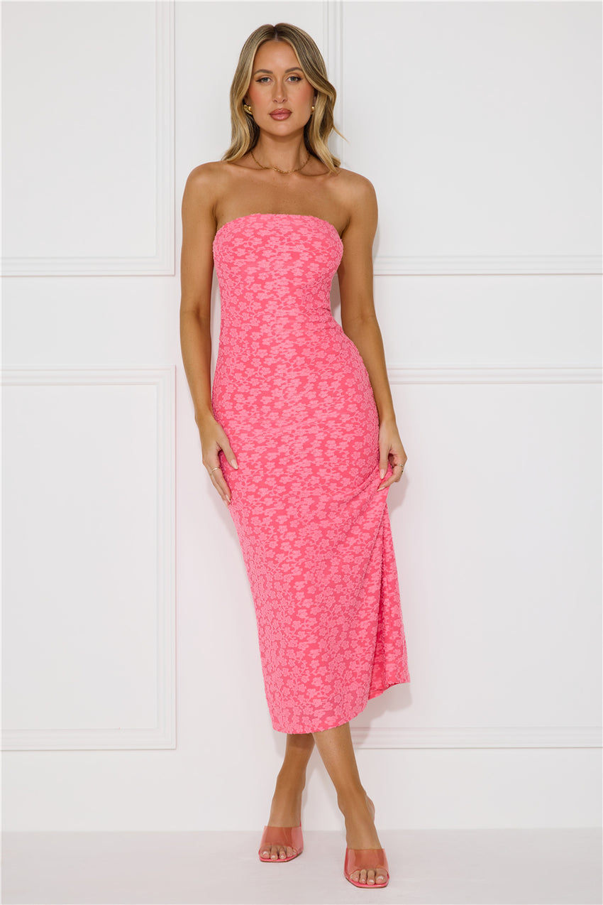 Tropical Tango Strapless Midi Dress Pink