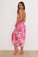 Color Splash Satin Midi Dress Pink