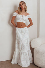 Canyon Cove Crochet Trim Maxi Skirt Floral Pink